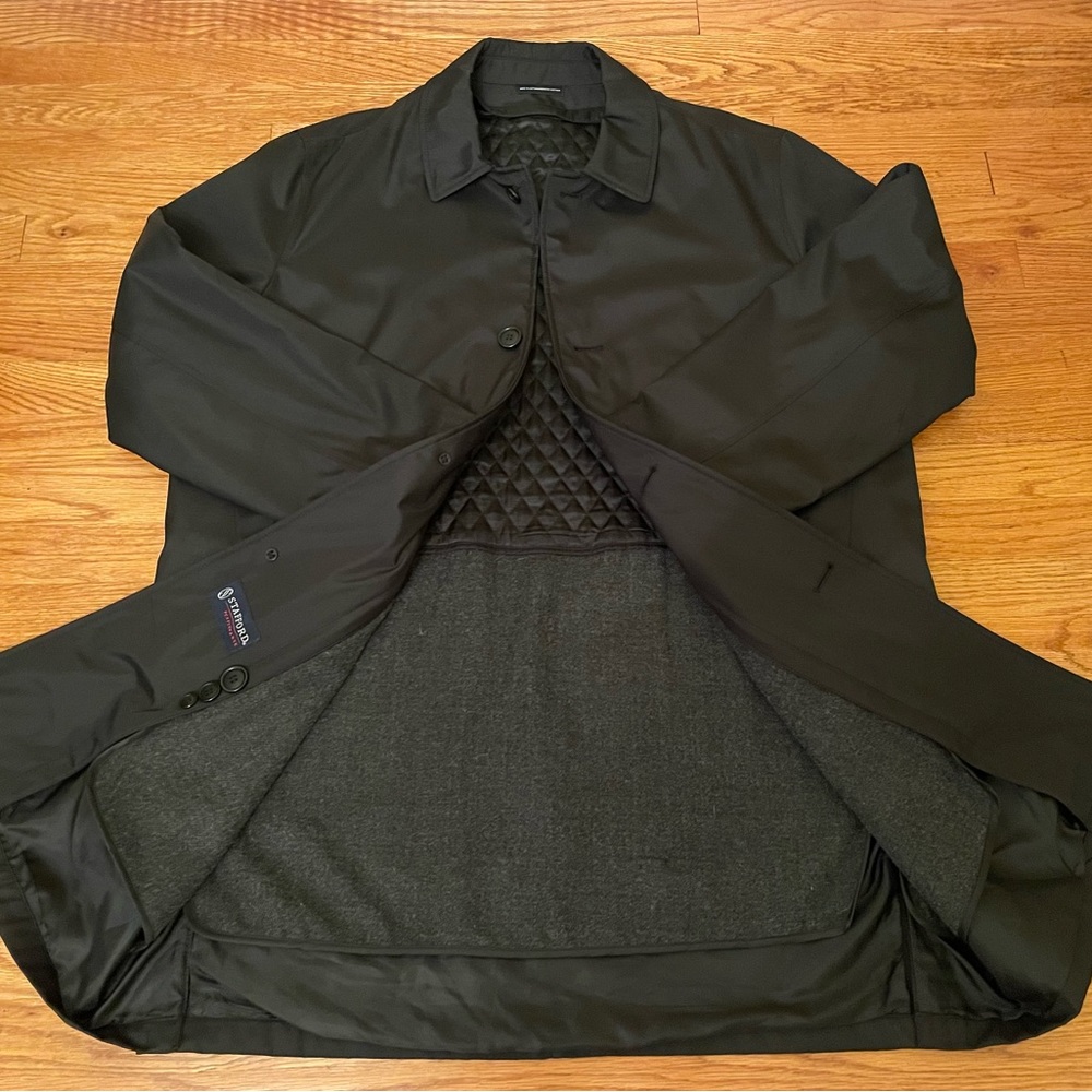 Mens Stafford Collection Trench Car Coat Black LIKE NEW! Large Insulated Lining